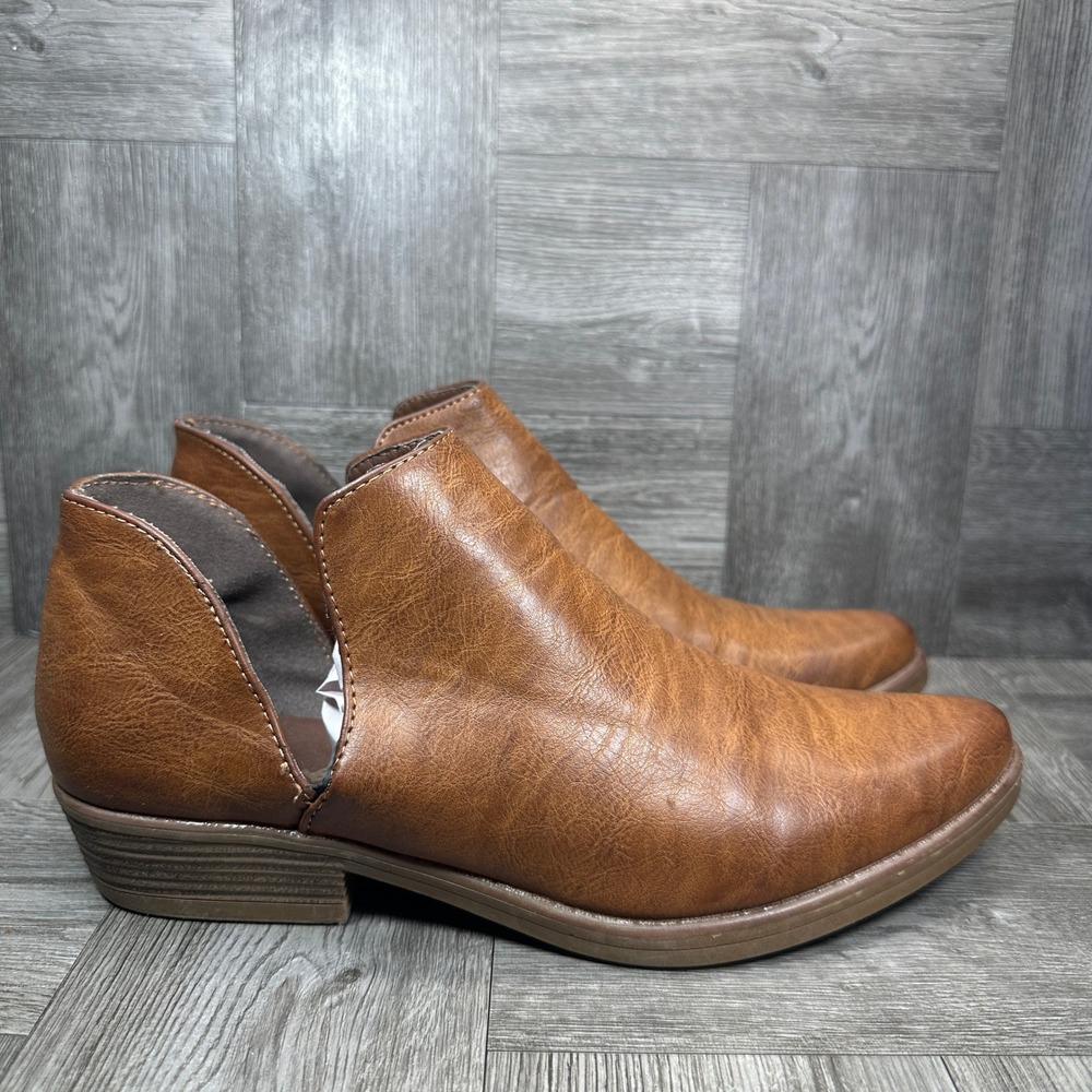 Seven7 Ankle Boot Women 9 Cognac Brown‎ Faux Leather Side Cutout